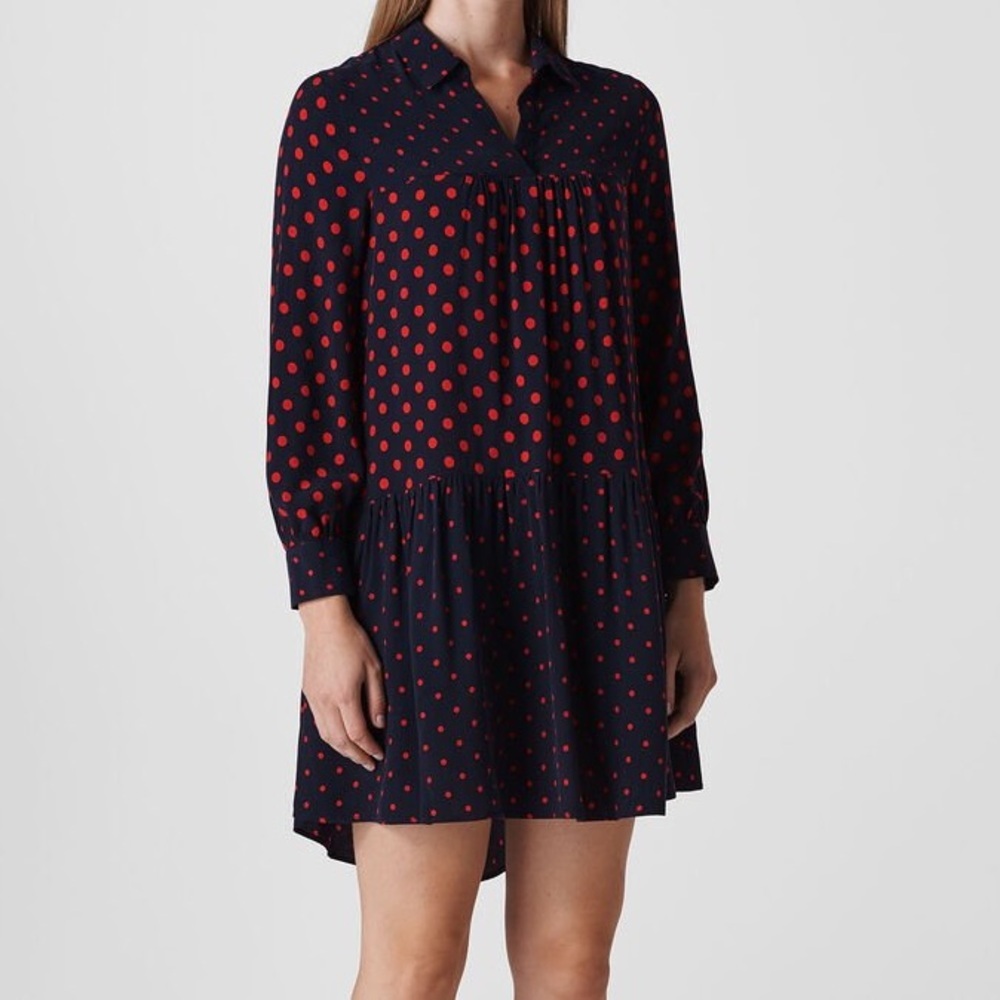 Whistles Dark Blue Dress with Red Dots